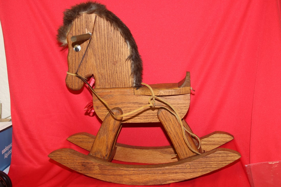A Wooden Rocking Horse: 15" wide