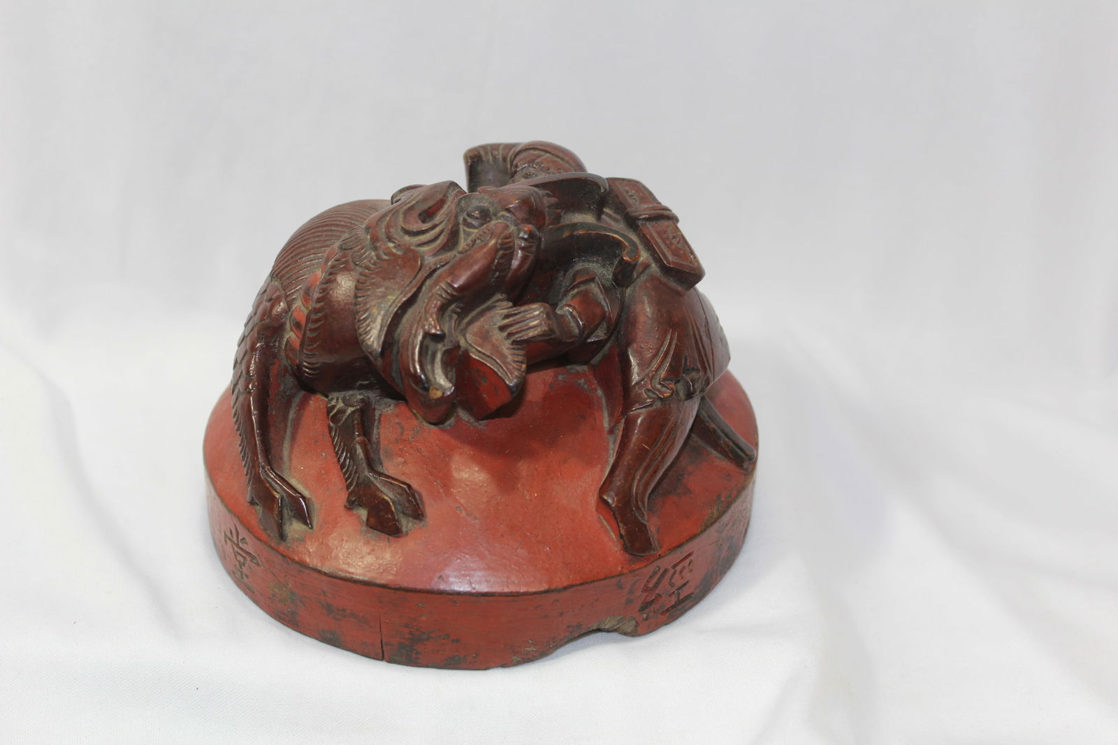 A Nicely Carved Wooden Lid or a Finial: Possibly a finial of a newell post - Japanese or Chinese - 6 1/8" in diameter