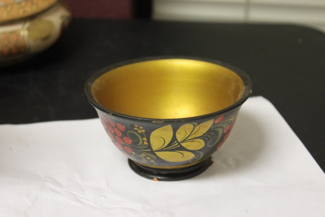 A Russian Lacquer Bowl: 4 1/2" in diameter - worn
