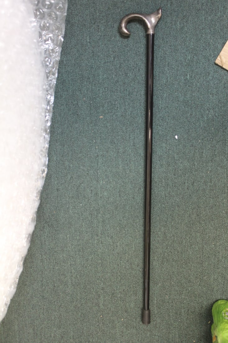 Sterling Handle Cane: cane=wood - overall=36" long - please note: minor dents