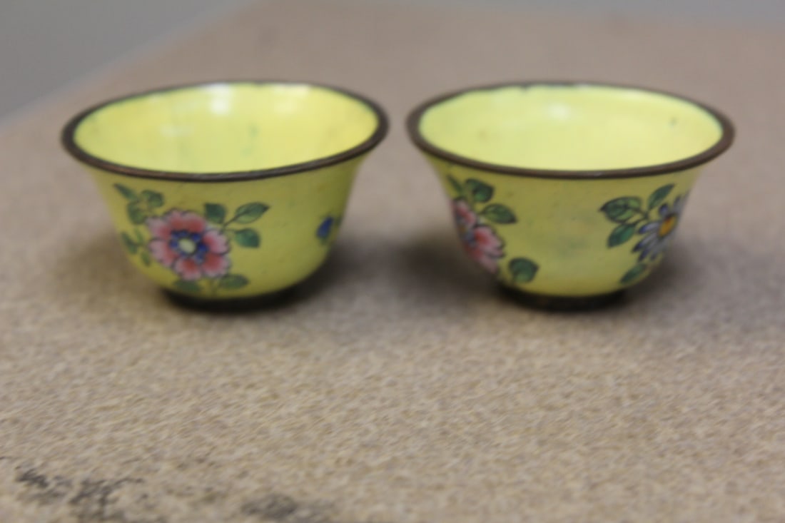 Antique Chinese Enamel Small Cups: 20th century - 2 1/8" in diameter