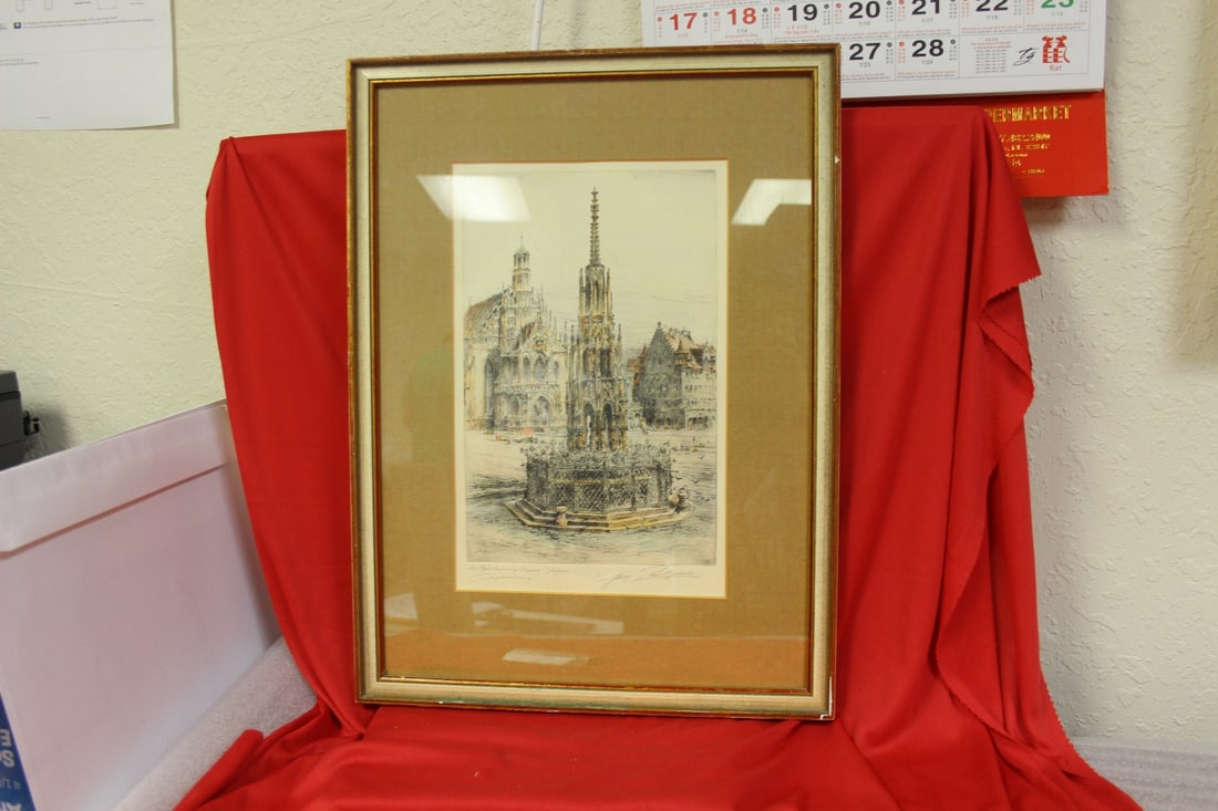 A Signed Drawing? Etching? Woodblock?: Overall = 14 1/2" x 19 3/4"