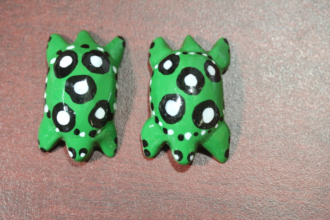 A Pair of Painted Wooden Turtles: as shown