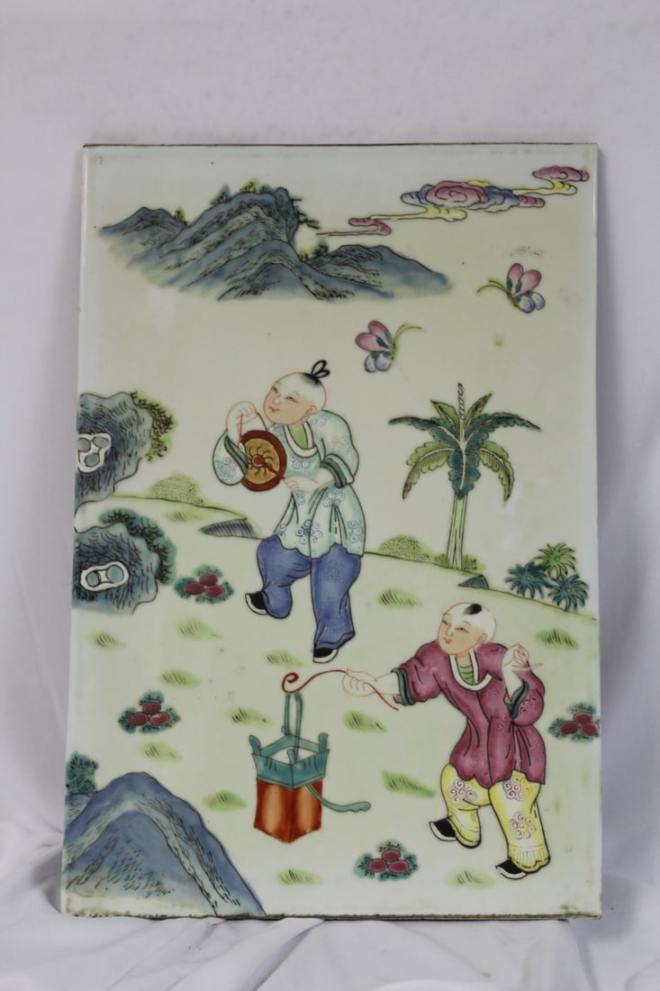 A Vintage Chinese Porcelain Plaque: measure= 15" x 10"