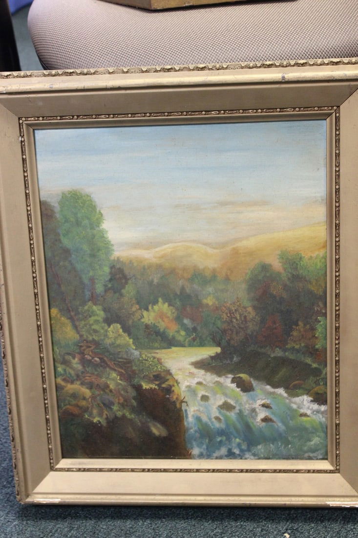 An Antique Oil on Board Painting: overall= 21 1/2" x 18 3/4" - sight=16 1/2" x 13 1/4"