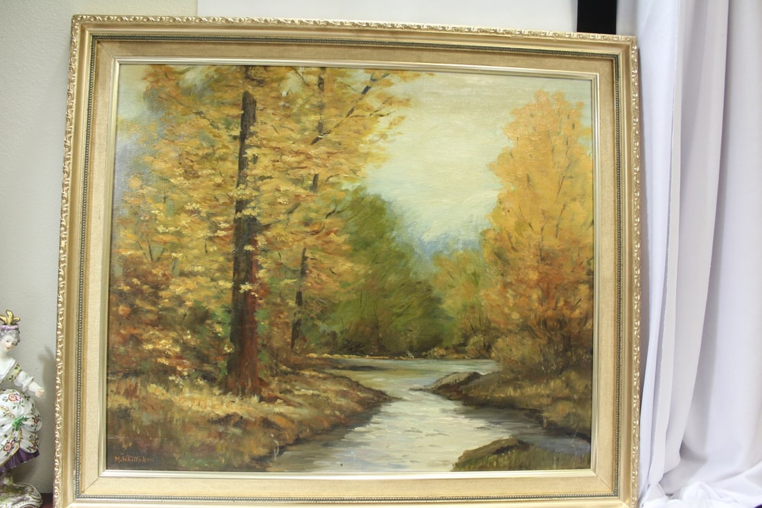 An Oil on Board Painting by M. Whittaker: overall= 28" x 24"