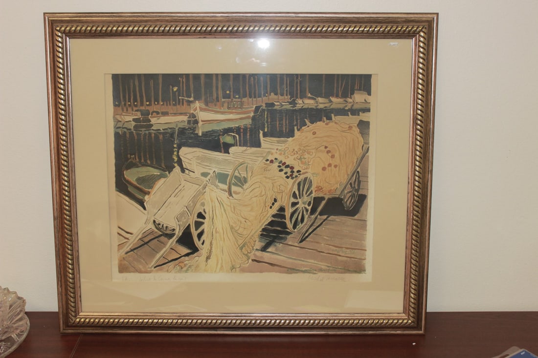 Litograph/Hand Coloured by Michael Terrasse: listed artist - dated 1978 - framed - overall= 27" x 23 1/4"