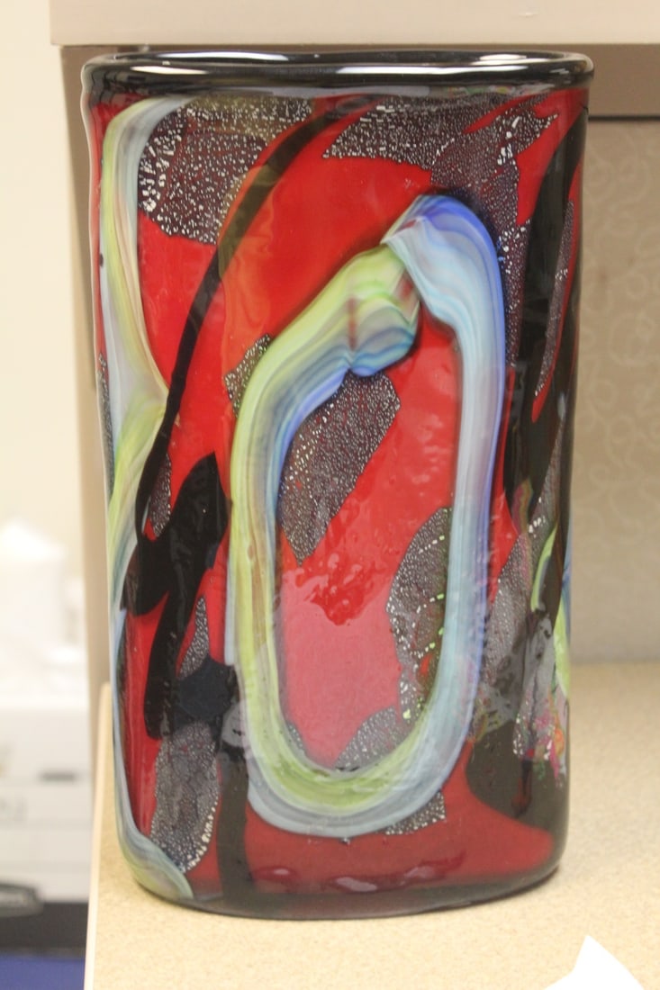 Artglass Flat Vase: Murano - 11 7/8" tall
