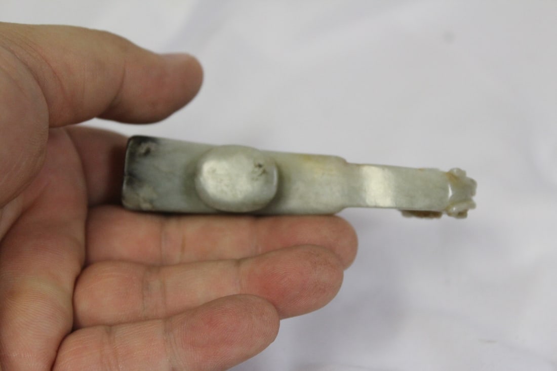 Antique Chinese Jade Belt Hook: 3 1/4" long - most likely late 19th century