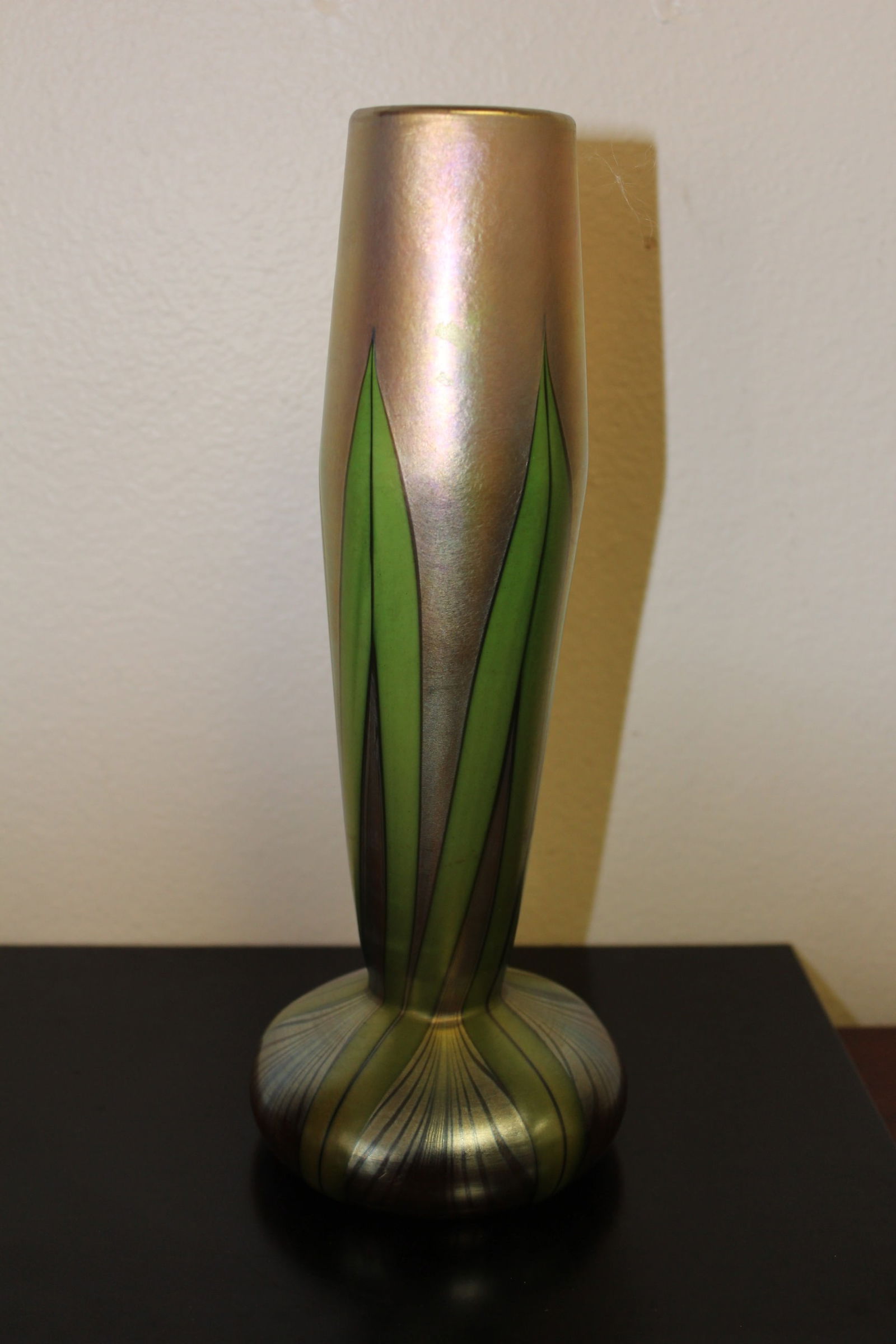 A Signed Tiffany Vase: please note: creack on the bottom internally as shown - signed on the bottom - 10 1/4" tall - on this item we only accept wire transfer