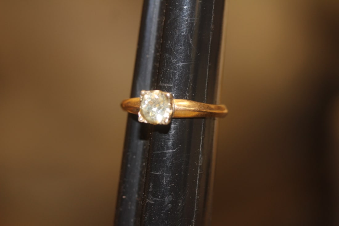 Sterling and Gold Filled Ring: marked gold filled - with stone quartz/CZ
