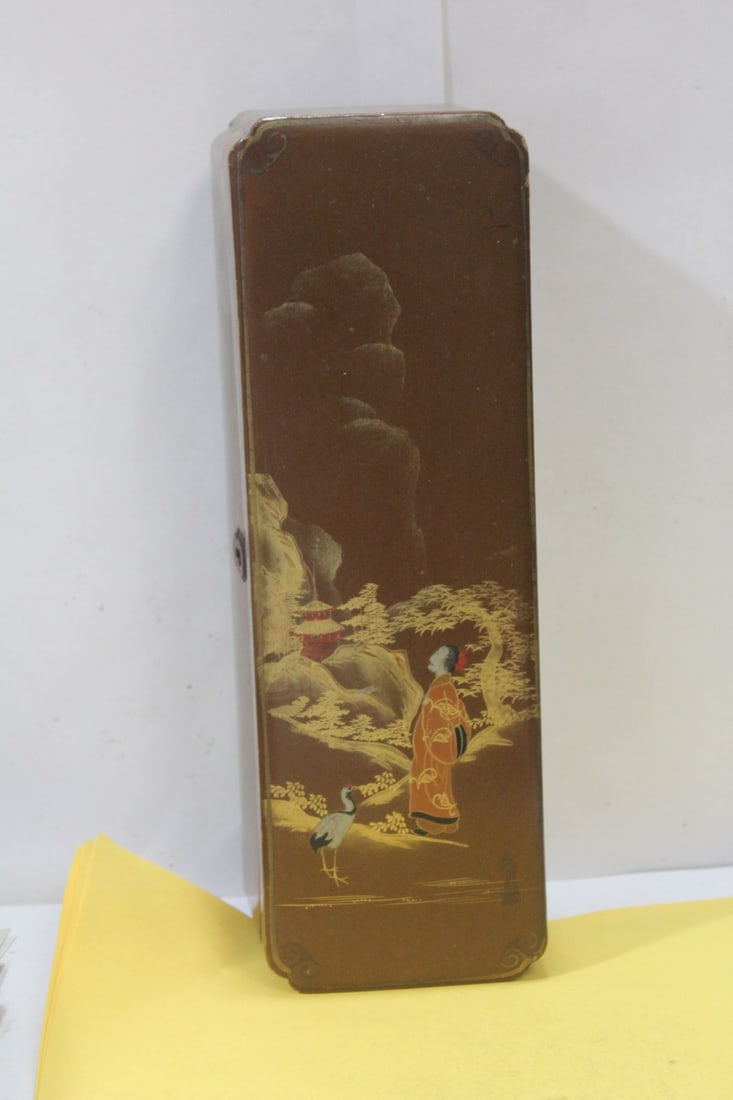 An Antique Chinese Lacquer Box: most likely early 20th century - 10 3/4" x 3 1/2" x 2 7/8" - please note: no key