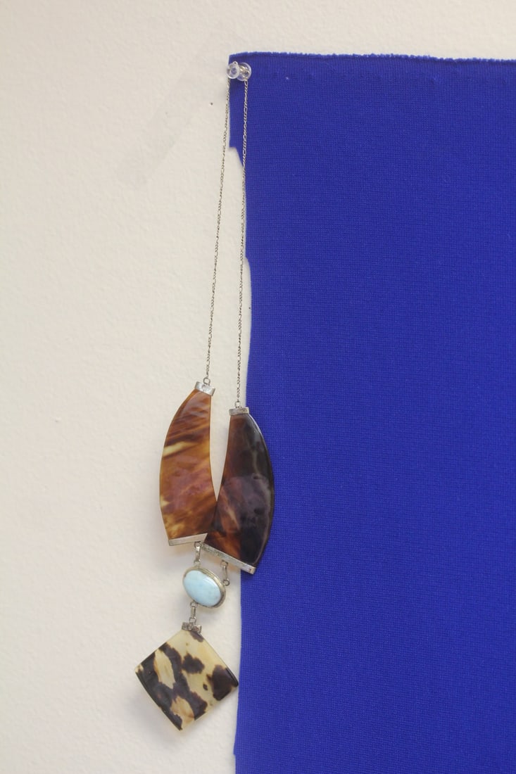 Sterling and Lucite Necklace: Imitating T o r t oi s e Shell - overall= 12 1/2" long