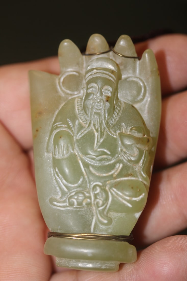 Chinese Jade Buddha Hand Pendant: jade or similar hardstone - with attached string - 2 1/2" long