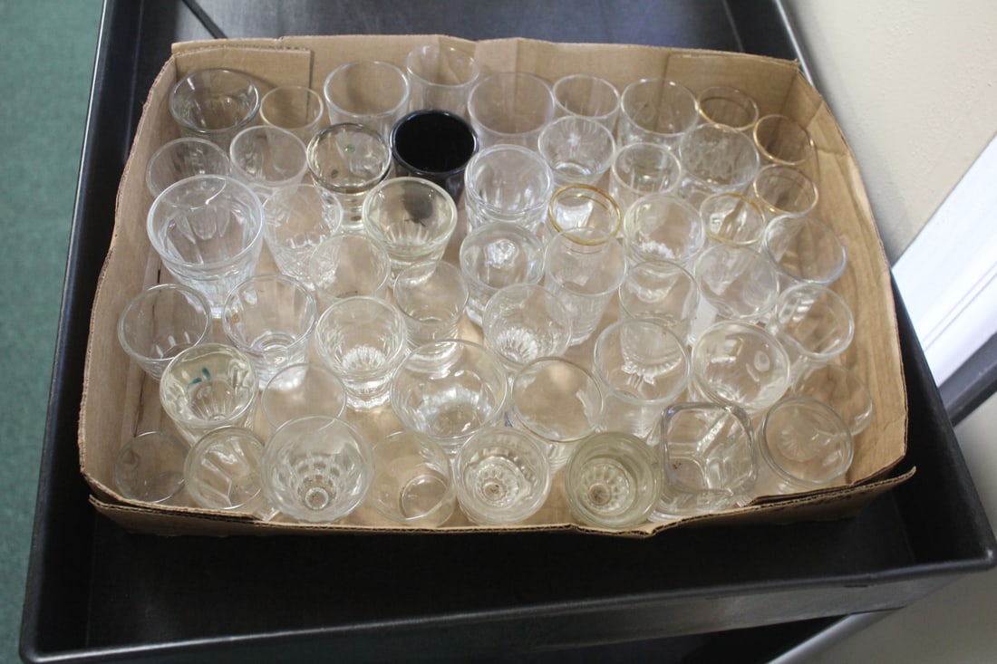 Lot of over 50 Shot Glasses: various sizes - mainly clear