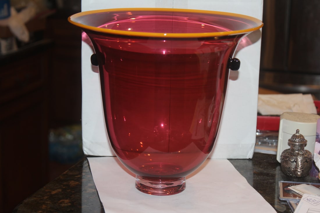 Signed Art Glass Bowl: artist unknown, but style appeared to be Scandinavian - 10" tall by 10" wide