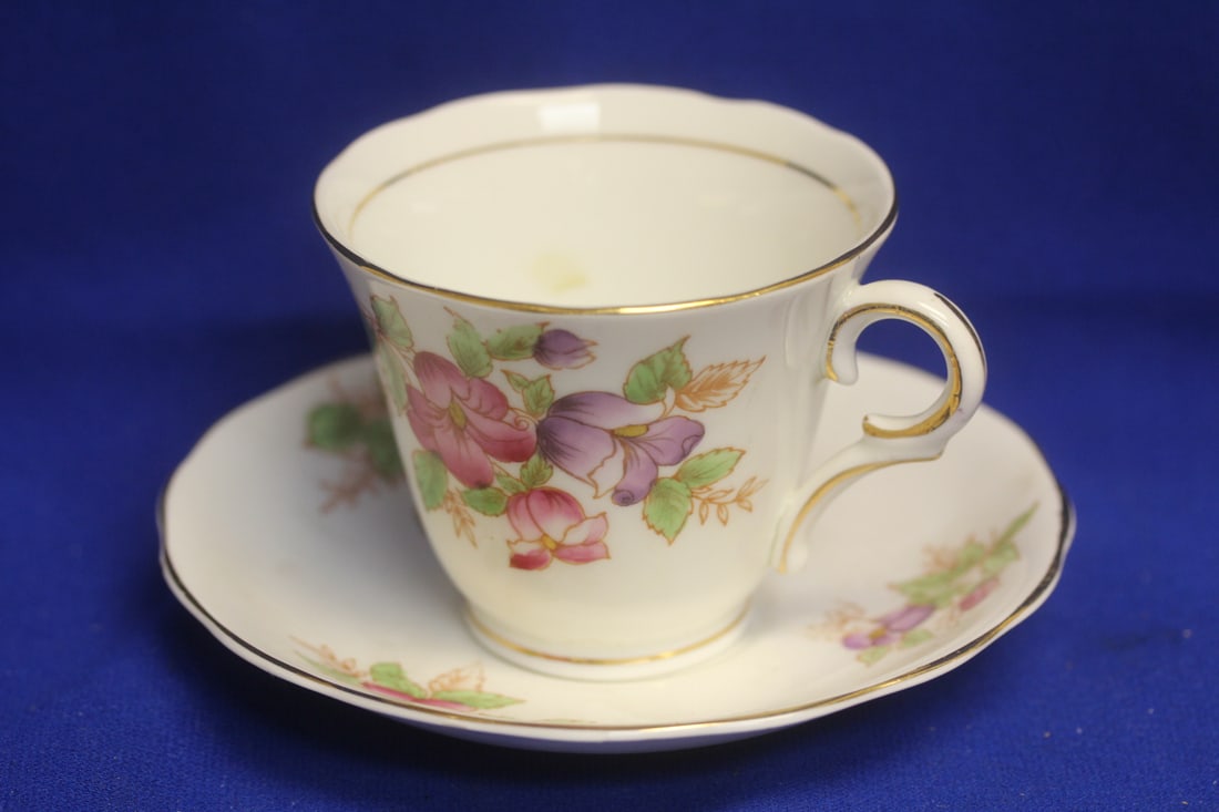 Colelough Cup and Saucer: cup= 3 1/2" in diameter