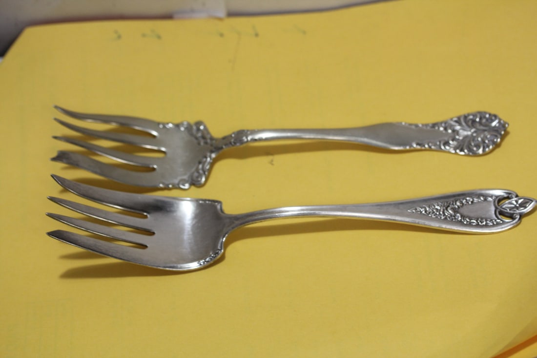 Lot of 2 Silverplated Serving Forks: longer= 8 1/2