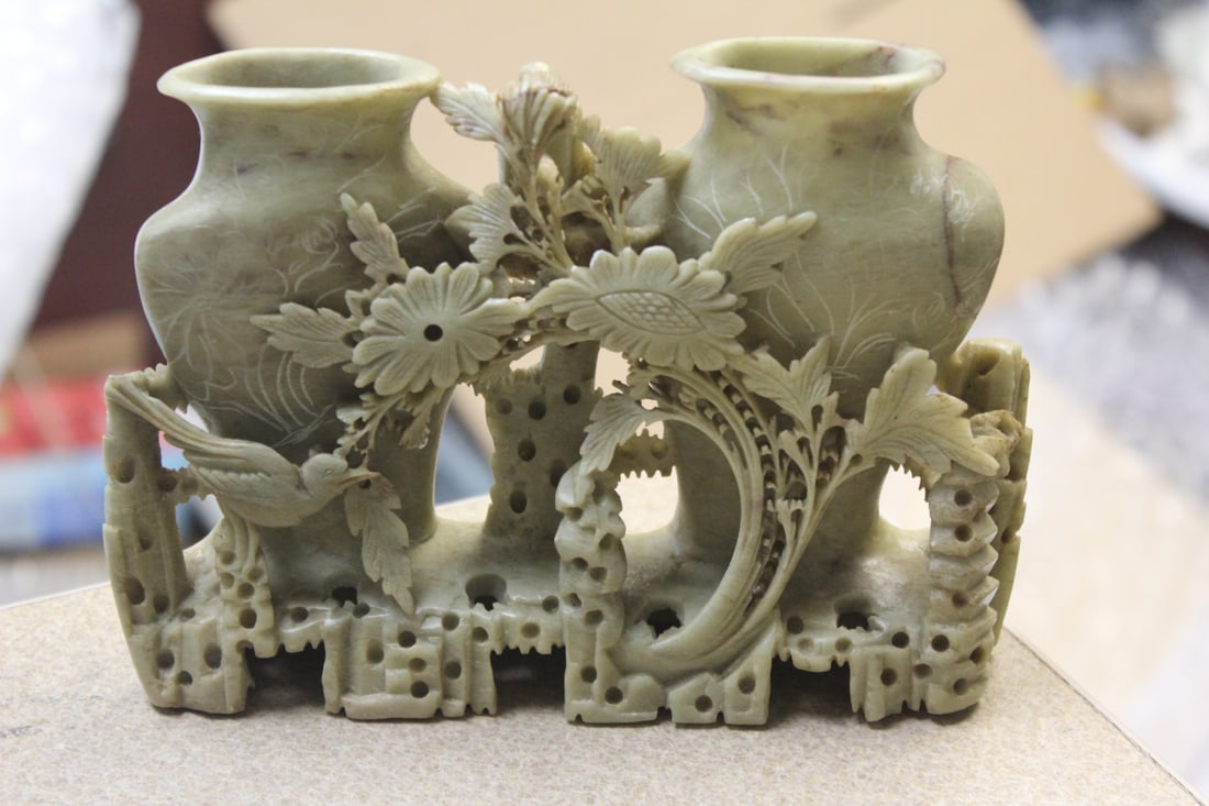 Soapstone Double Vase: Chinese - 6 1/8" across