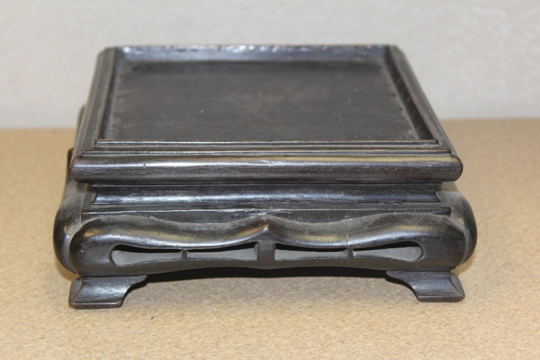 Heavy Carved Wood Stand: appeared to have museum stock number written on base - 5 1/4" square inside diameter