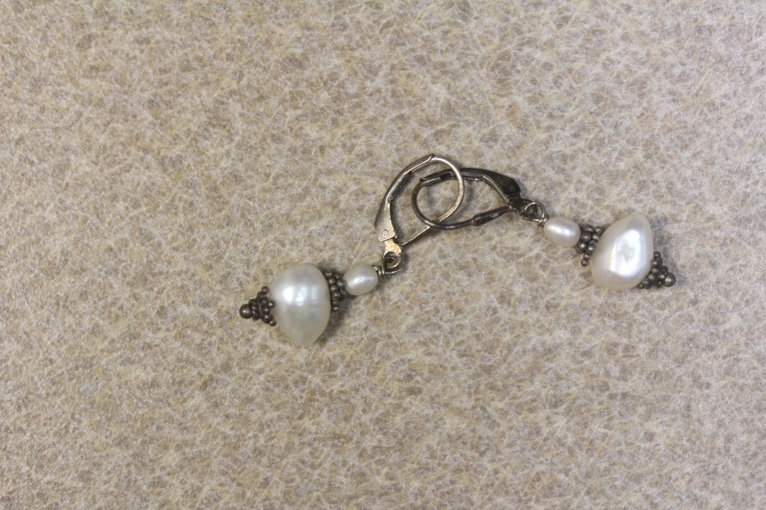 Pair of Pearl and Sterling Earrings: as shown
