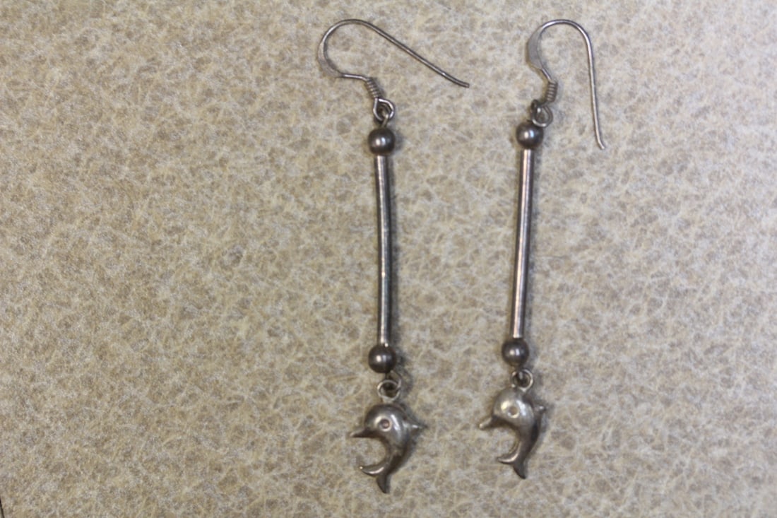 Pair of Sterling Dolphin Earrings: as shown