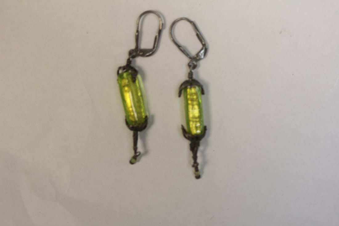 Pair of Sterling Colour Glass Earrings: as shown