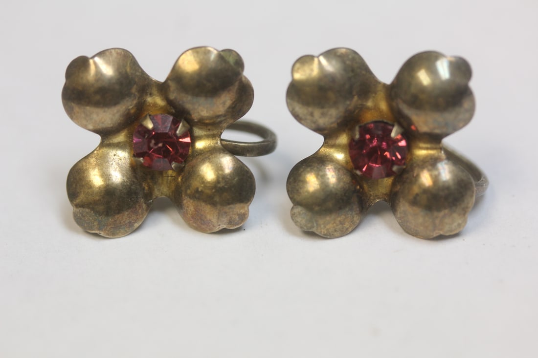 Pair of Sterling and Gold Filled Earrings: Flower Shape - as shown