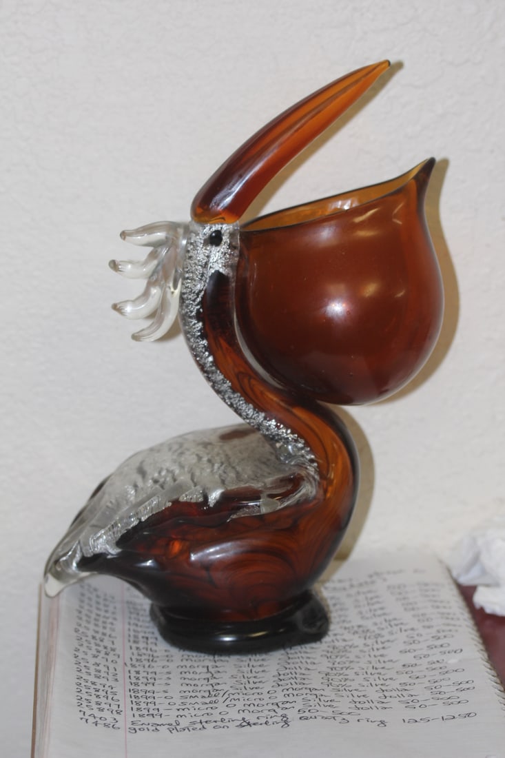 Art Glass Pelican: 11" tall