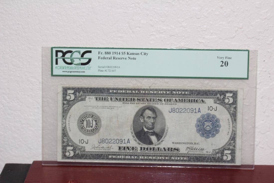 PCGS Graded 1914 $5.00 Note: PCGS graded very fine 20