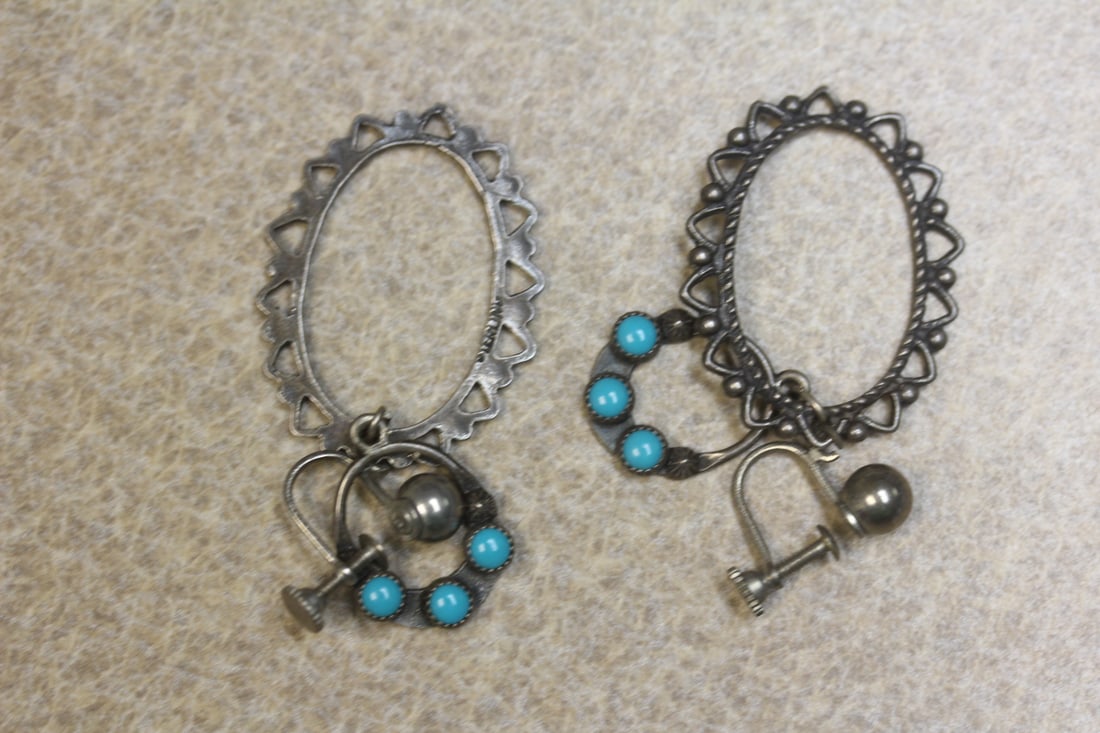 Pair of Vintage Earrings: marked sterling with makers mark symbol - possibly Native American