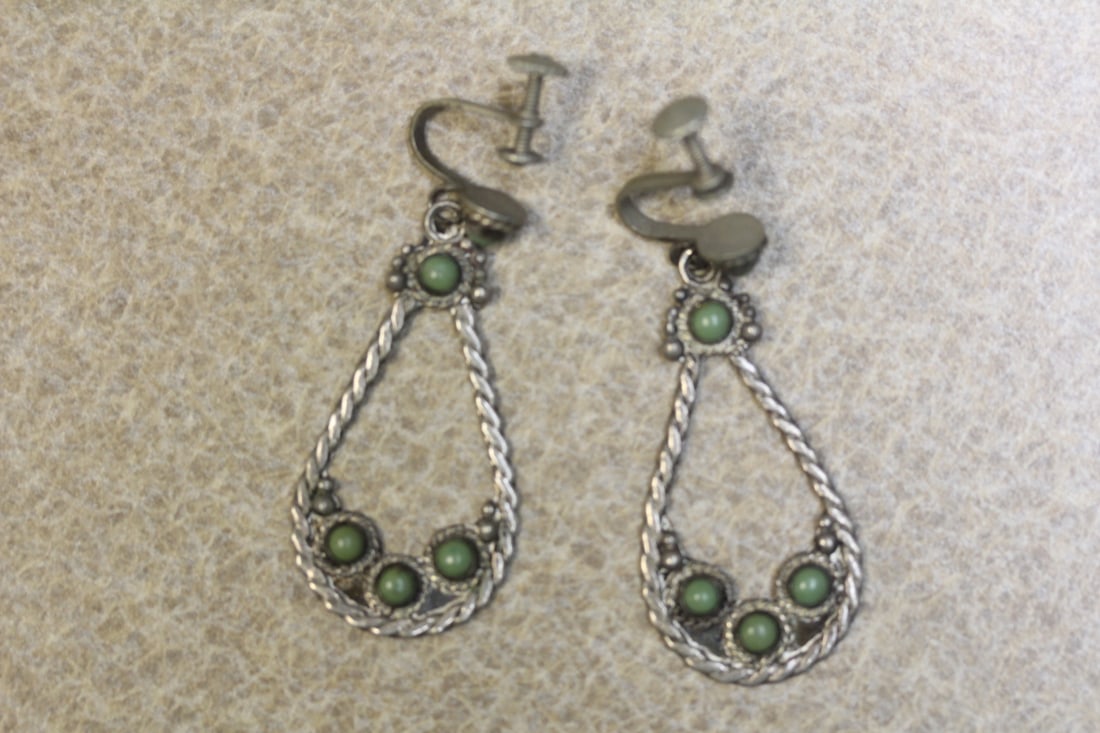 Pair of Sterling and Turquoise Earrings: marked