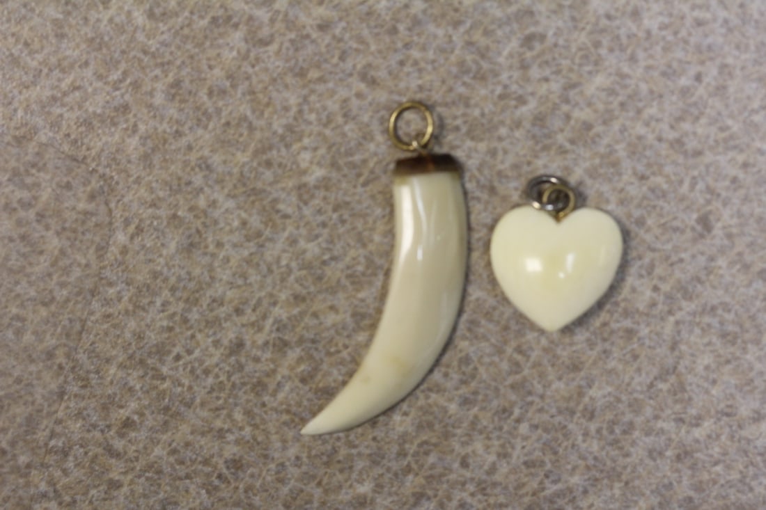 Lot of 2 Bone Carved Pendant: as shown