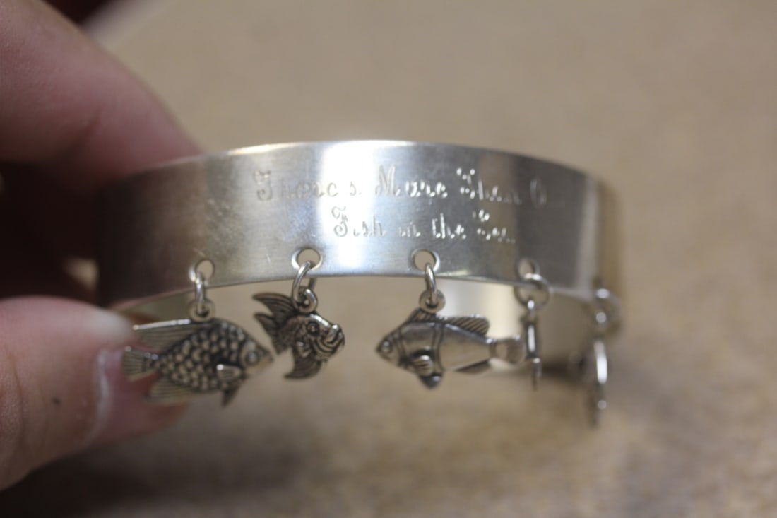 Sterling Fish Charms Bangle Bracelet: as shown