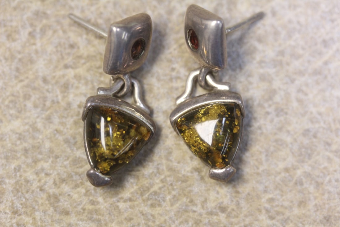 Pair of Sterling Amber Earrings: as shown
