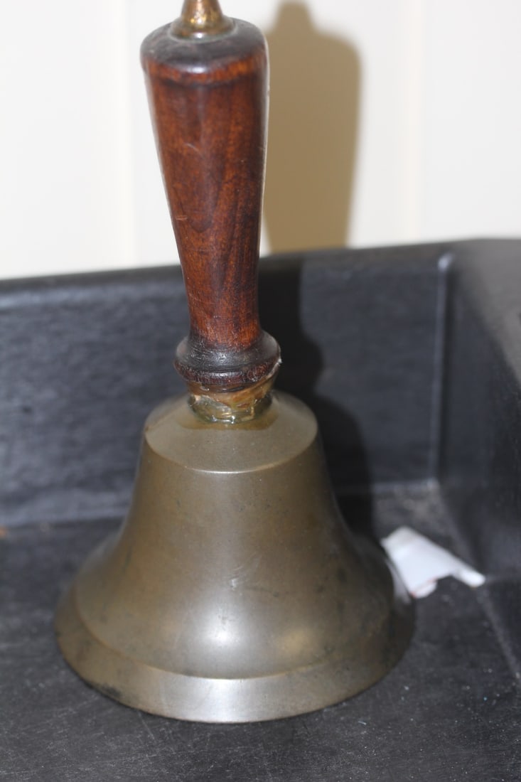 Old Brass School Bell: please note: restored as shown - 6" tall