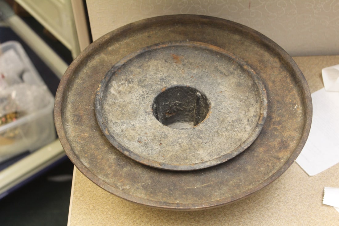 Lot of 2 Japan Cast Iron Alter Tray?: marked Japan - larger= 11 inches