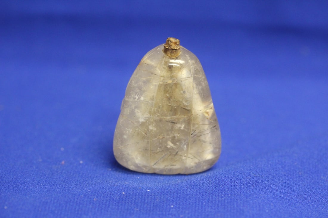 Vintage Chinese Rock Crystal Snuff Bottle: with spoon - please note: top of spoon broken off - 2 1/2" tall without the spoon