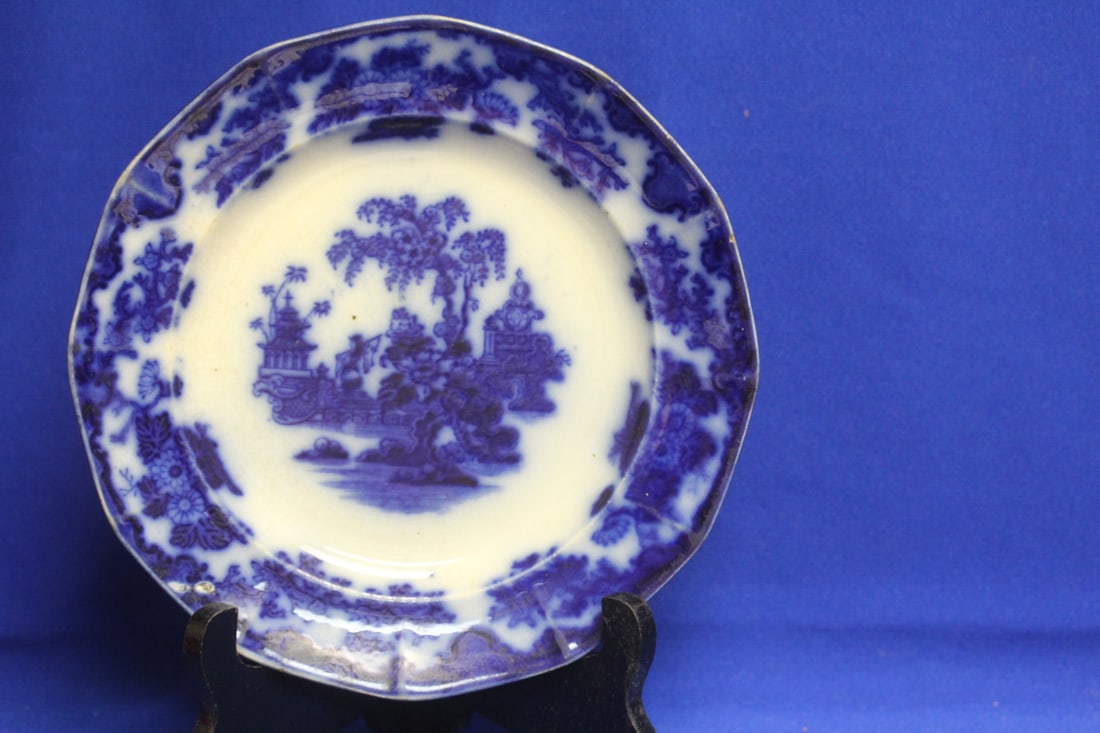 Flow Blue Plate: 18th/19th century - marked "Oriental Stone" - 8 3/8" in diameter