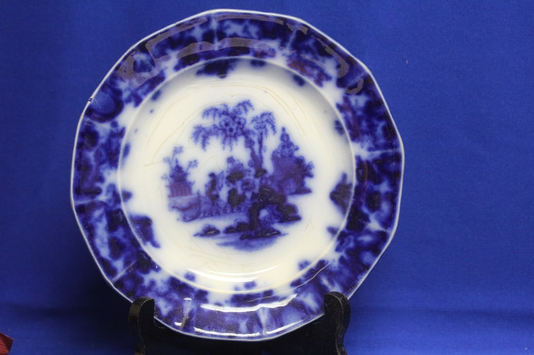 Flow Blue Plate: 18th/19th century - marked "Oriental Stone" - 7 1/8" in diameter
