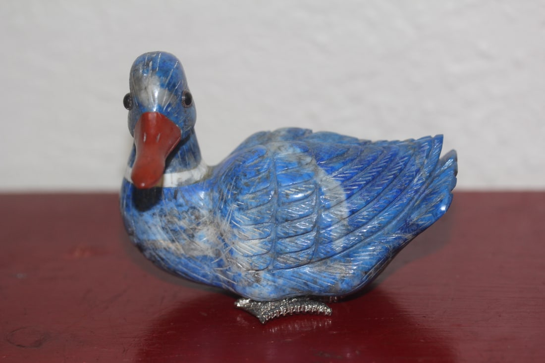 Chinese Lapis Lazuli Gemstone Duck: 3 1/2" across - well carved
