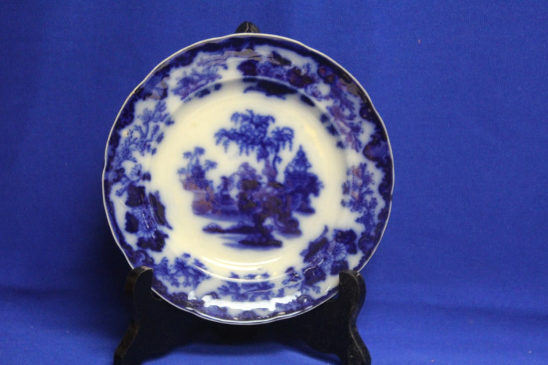 Flow Blue Plate: 18th/19th century - marked "Oriental Stone" - 7" in diameter