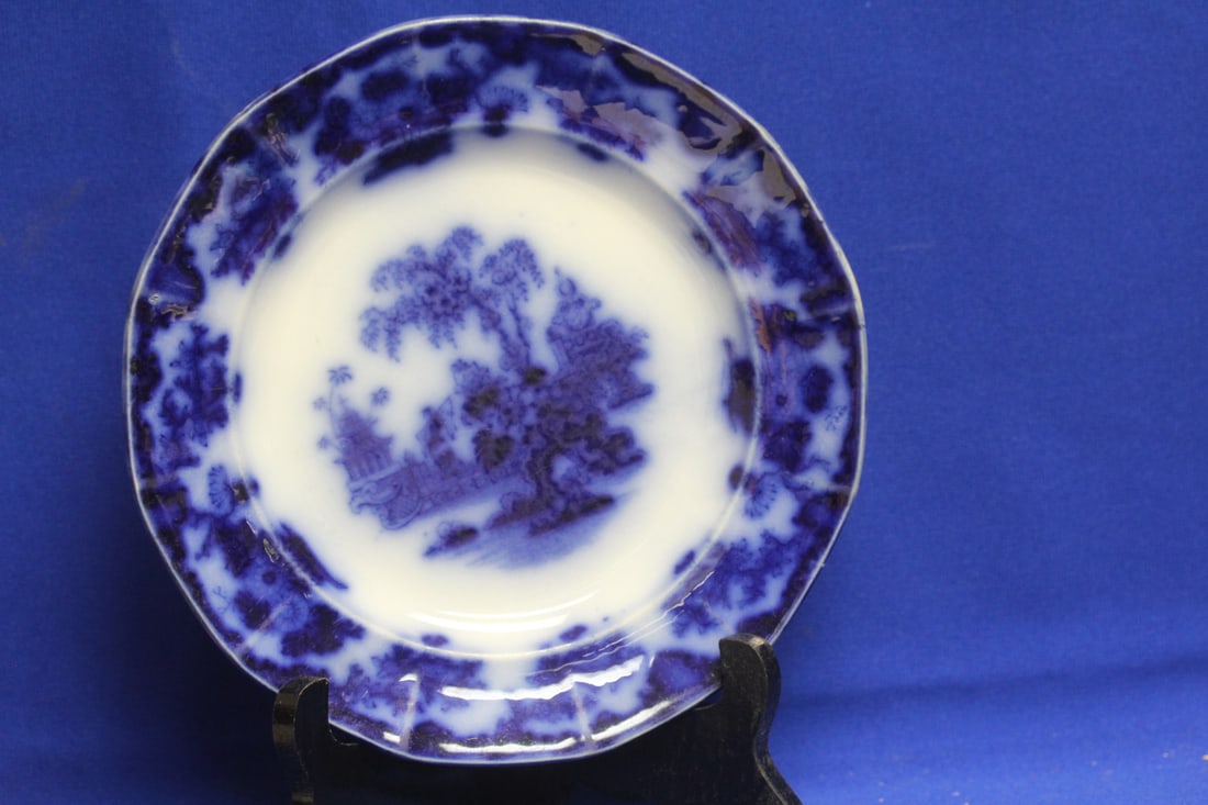 Flow Blue Plate: 18th/19th century - marked "Oriental Stone" - 8 3/8" in diameter