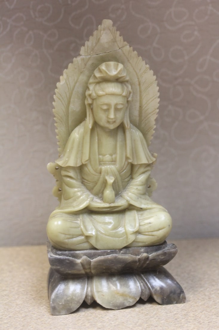 Chinese Soap Stone of a Kwan Yin: please note: top restored as shown - 7 1/4" tall