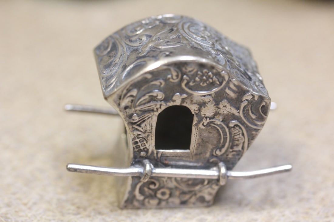 Signed Japanese Rickshaw: marked "800" silver - well carved - 2 inches across