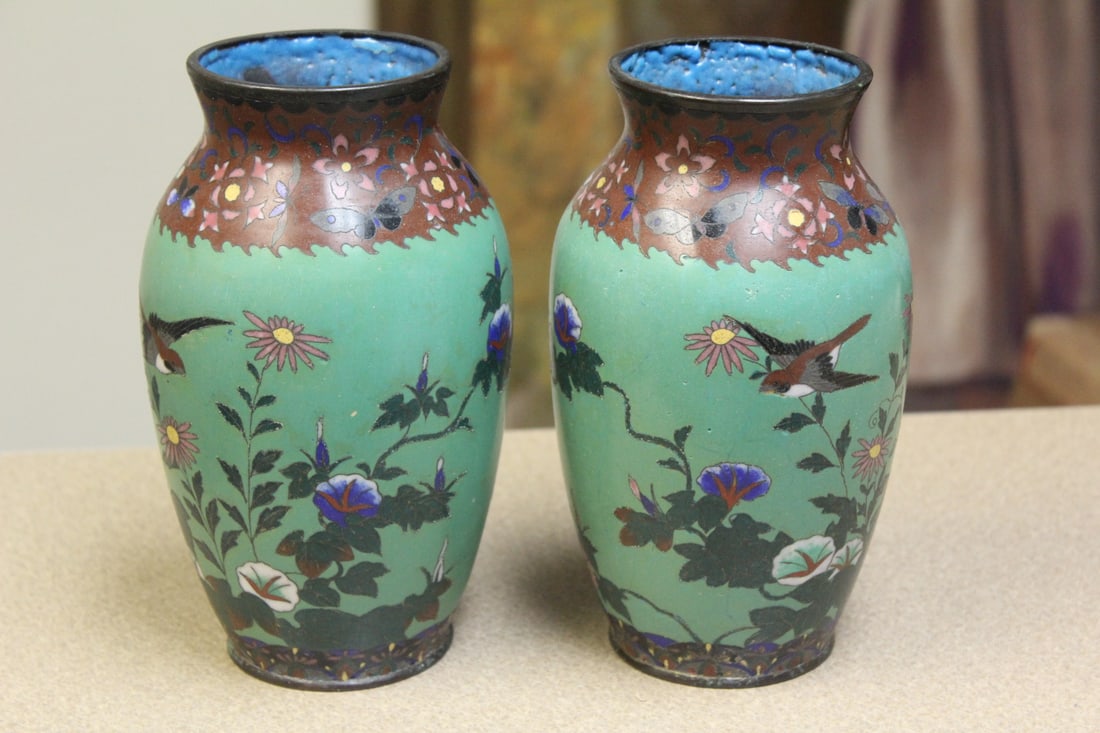 Pair of Japanese Cloisonne Vases (1 of 6)
