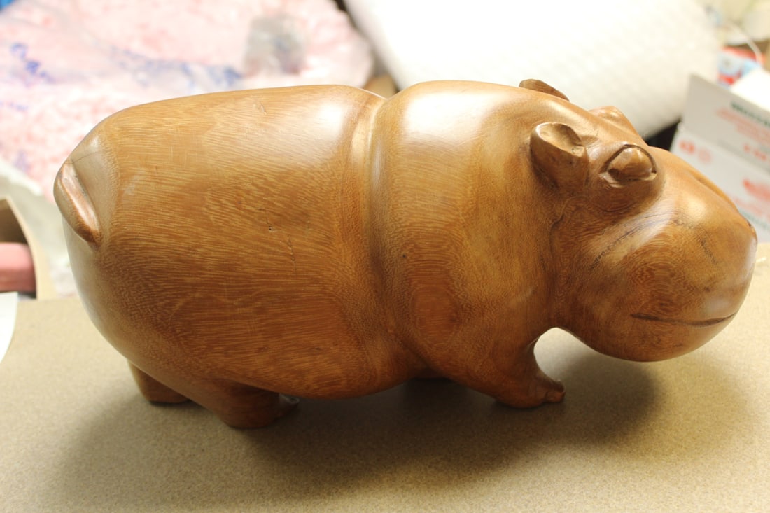 Exotic Solid Wood Hippopotamus Figure: heavy - approximately 14 1/2" across
