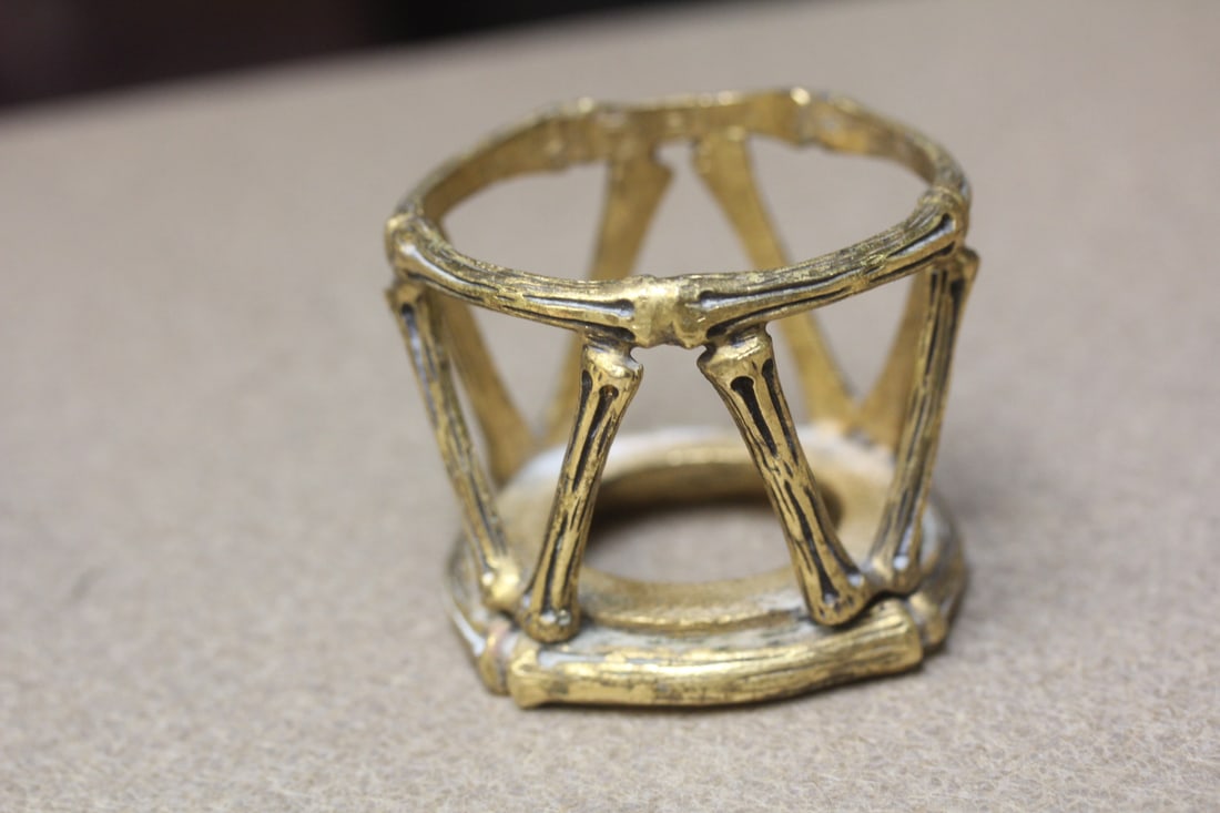 Gold Gilted Metal Stand: 2 1/4" tall by 2 3/4" wide