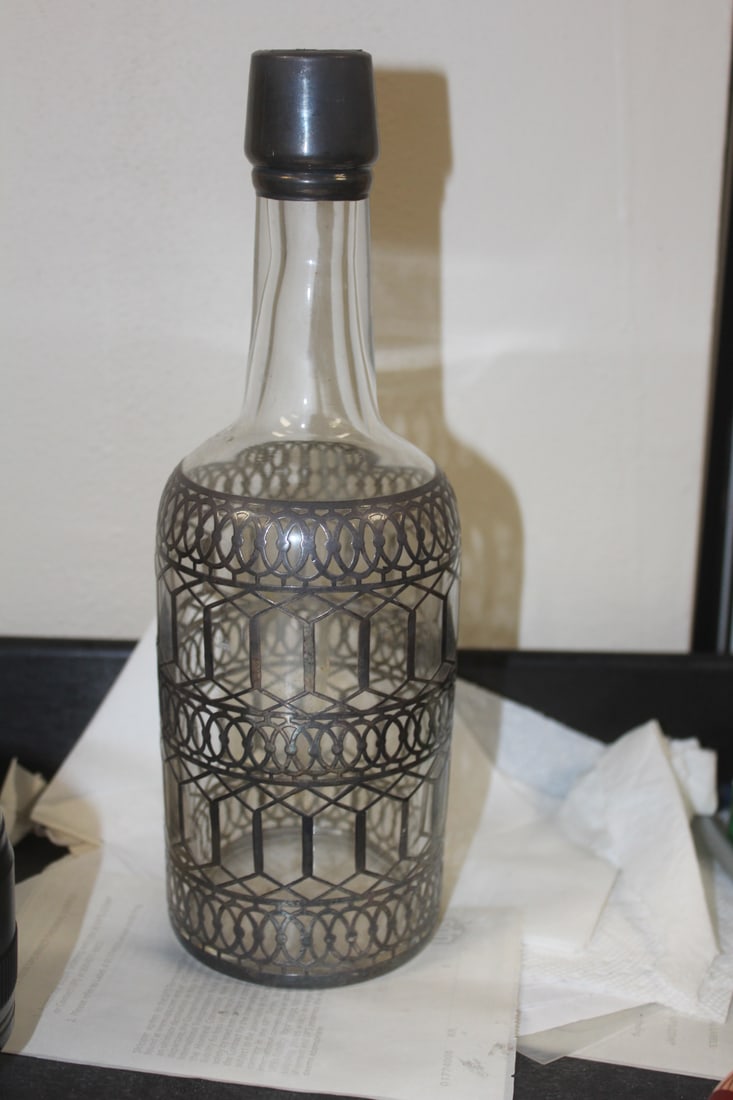 Silver Overlay Bottle: 10 3/4" tall