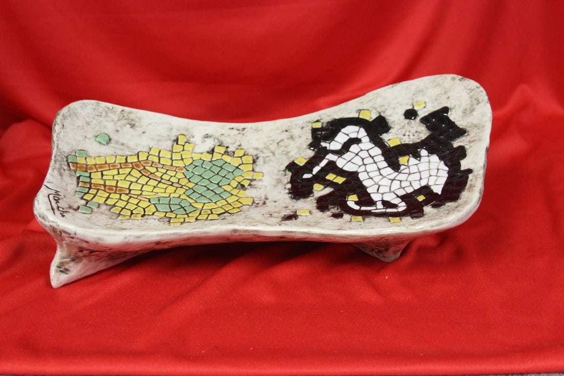 A Signed Retro Mosaic Style Ashtray: 12 inches across - made in Italy